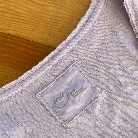 Aerie Light Purple Pointelle Knit Short Sleeve Button-Down Top XS - Picture 4 of 6